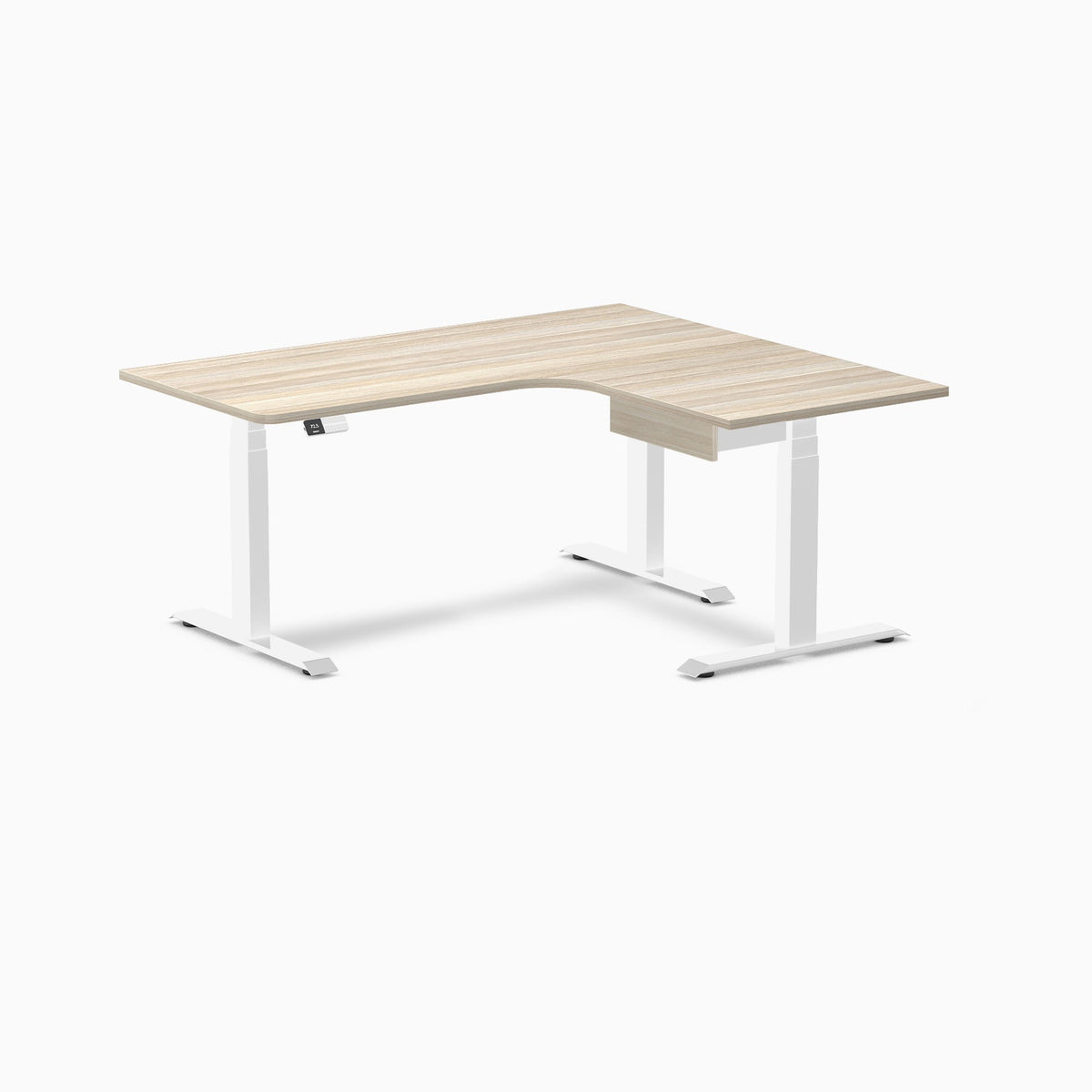 Desky L-Shape Melamine Standing Desk With Drawer 160cm - Right Return Classic Oak Top and White Leg