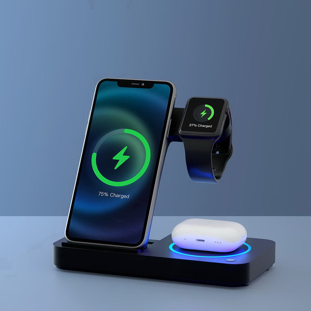 Devanti 4-in-1 Wireless Charger Dock Fast Charging for Apple iWatch Airpod Black