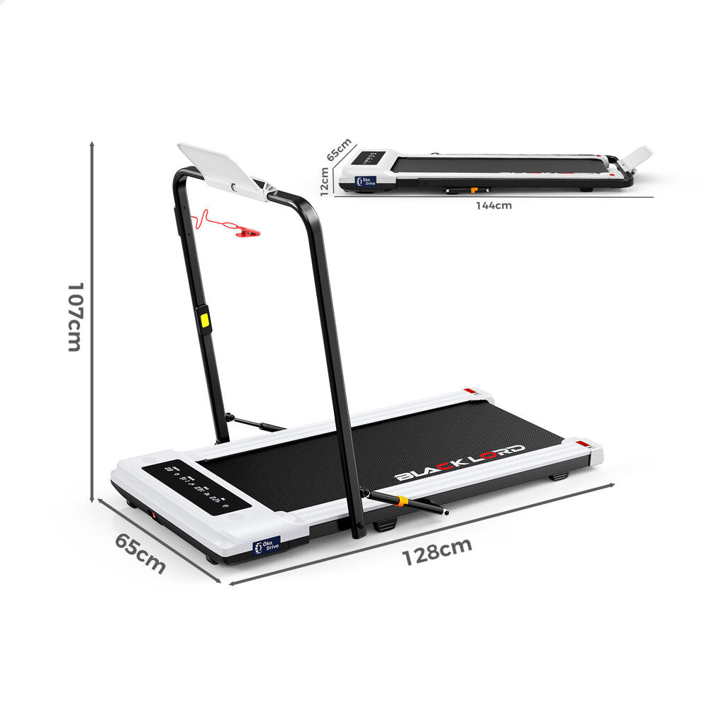 BLACK LORD Treadmill 2 IN 1 Electric Walking Pad Hydraulic Foldable 40cm Belt (White)