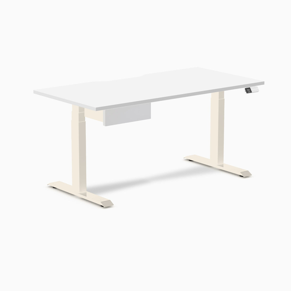Desky Dual Scalloped Melamine Standing Desk With Drawer - White / 1500x750mm / Wheat