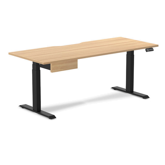 Desky Dual Scalloped Melamine Standing Desk With Drawer - Sublime Teak / 1800x750mm / Matte Black