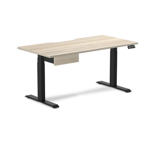 Desky Dual Scalloped Melamine Standing Desk With Drawer - Classic Oak / 1500x750mm / Matte Black