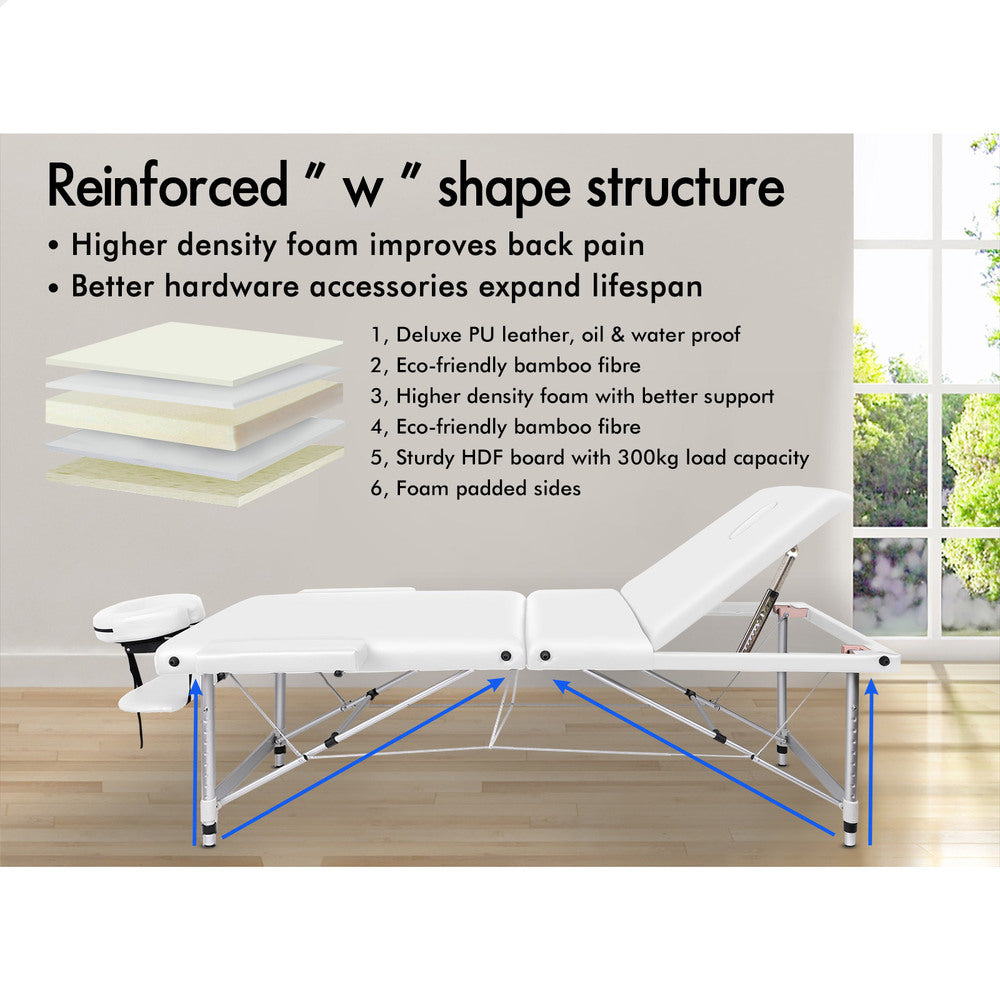ALFORDSON Massage Table 3 Fold 65cm Foldable Portable (White)