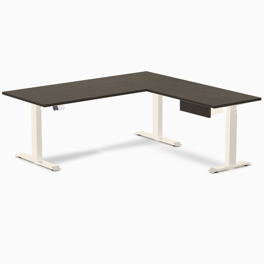 Desky Dark Bamboo L-Shape Standing Desk With Drawer 180 x 175 cm and Wheat Leg