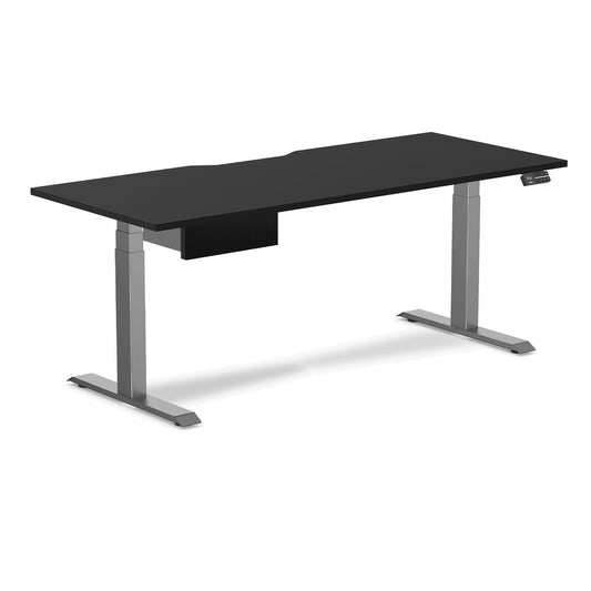 Desky Dual Scalloped Melamine Standing Desk With Drawer - Black / 1800x750mm / Space Grey