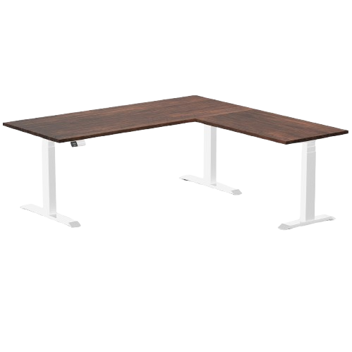 Desky Bamboo L-Shape Sit Stand Desk 180x175cm (American Rustic Pine Top/White Leg)