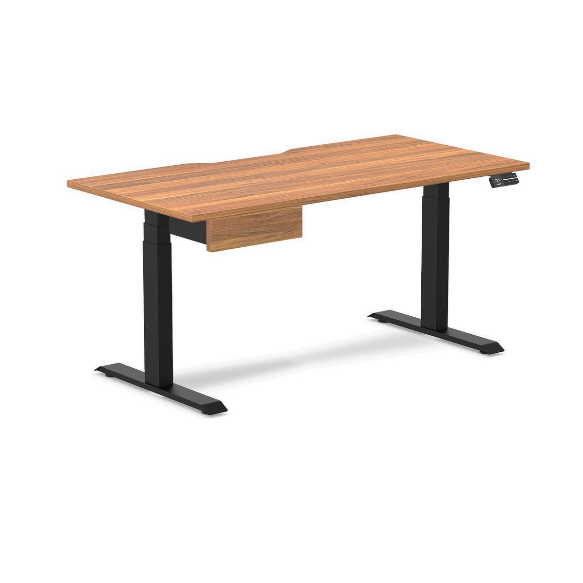 Desky Dual Scalloped Melamine Standing Desk With Drawer - Prime Oak / 1500x750mm / Matte Black