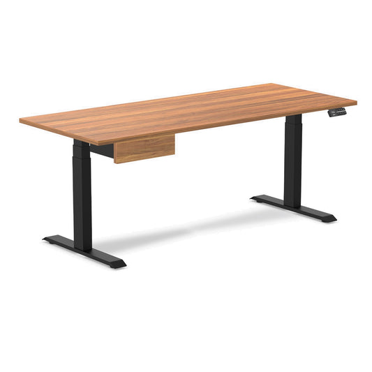 Desky Dual Melamine Standing Desk With Drawer 180cm Prime Oak Desktop and Matte Black Frame
