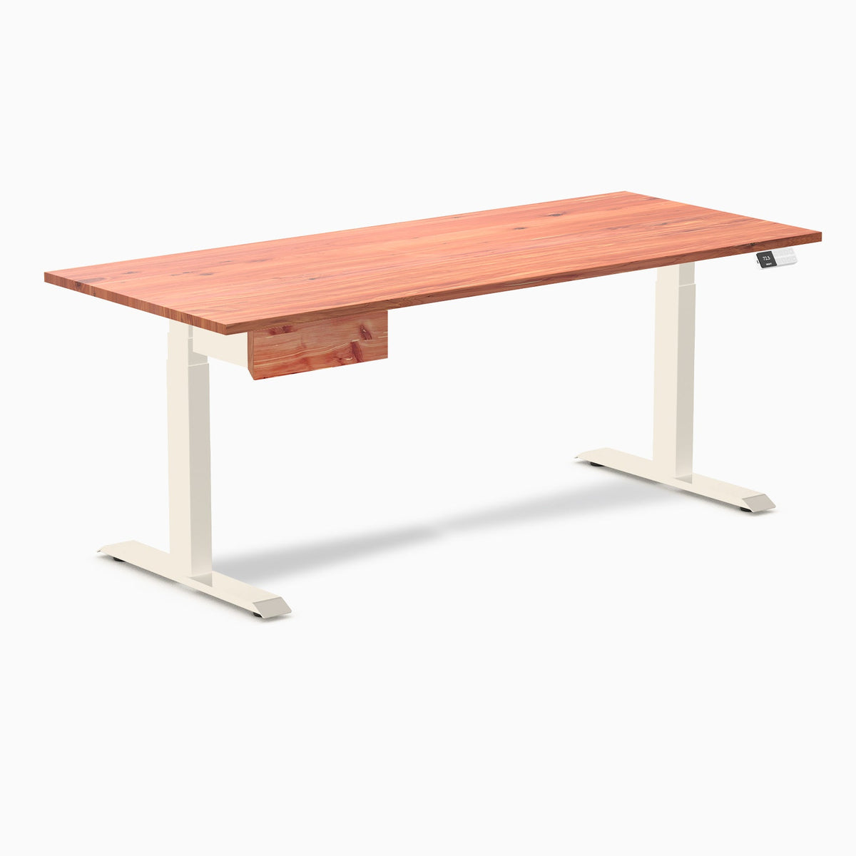 Desky Dual Softwood Standing Desk With Drawer 180cm Red Cedar Desktop and Wheat Frame