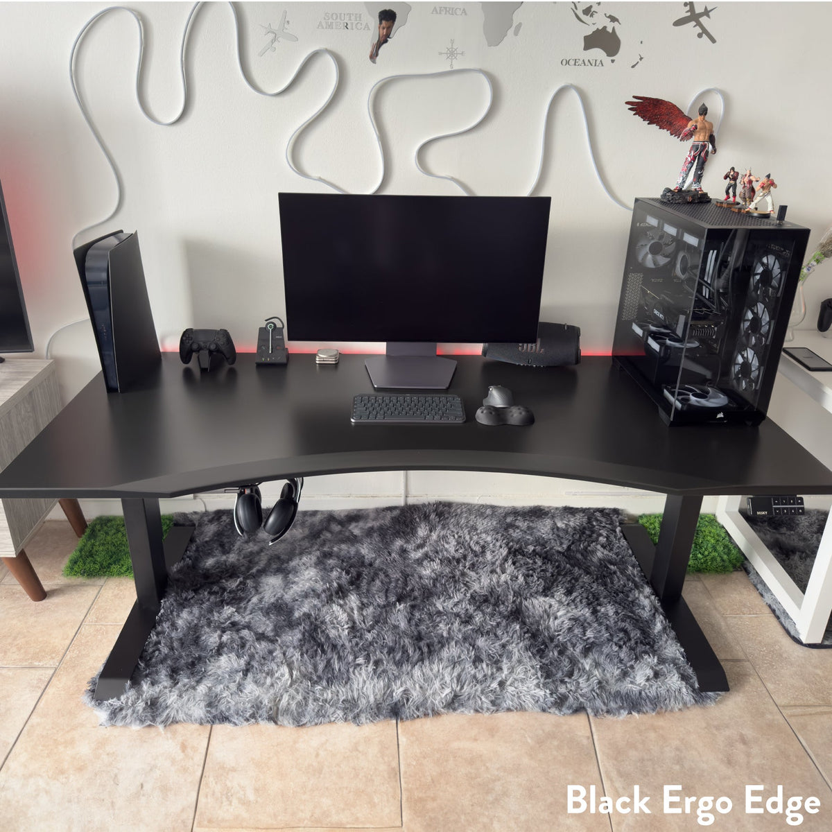 Desky Alpha Dual Sit Stand Gaming Desk - Ergo Edge / 1800x750mm / Matte Black